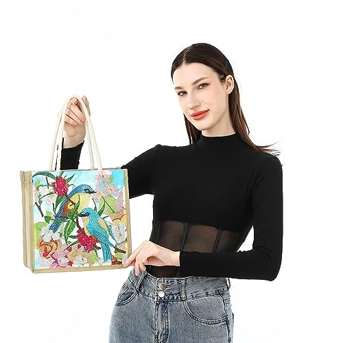 Uposao 5D Diamond Drawing Handbag Shopping Bag Foldable Grocery Tote DIY Craft Reusable Shopping Bag Eco-Friendly Gift Bag Art Handmade Storage Bags - Image 4