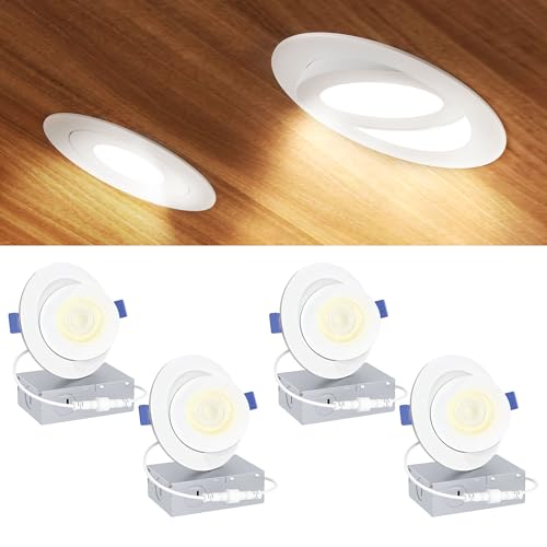 Ensenior 4 Pack 4 inch Gimbal Led Recessed Light with Junction Box, 90° Adjustable Directional Eyeball Lighting, Dimmable, 2700K/3000K/3500K/4000K/5000K, 900LM, 9W=85W, IC Rated - ETL&FCC Certified