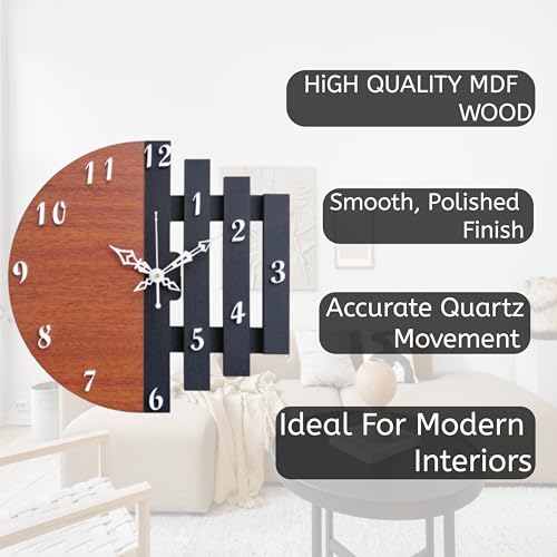 Image of Unique Craft 3D Wooden Analog Wall Clock Antique Design for Living Room, Bedroom Wall, Home and Office - Brown - MD UNQ-038