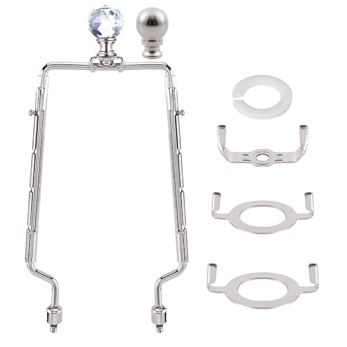 Asjeumt 8 9 10 11 inch Nickel Lamp Shade Harp Holder, Adjustable Height Harp Kit with Crystal & Metal Finial, DIY Replacement Making Repair Lampshade Bracket E14 E26 E27 Adapter Base Table Floor Light by Asjeumt - Used condition - CA$17.25