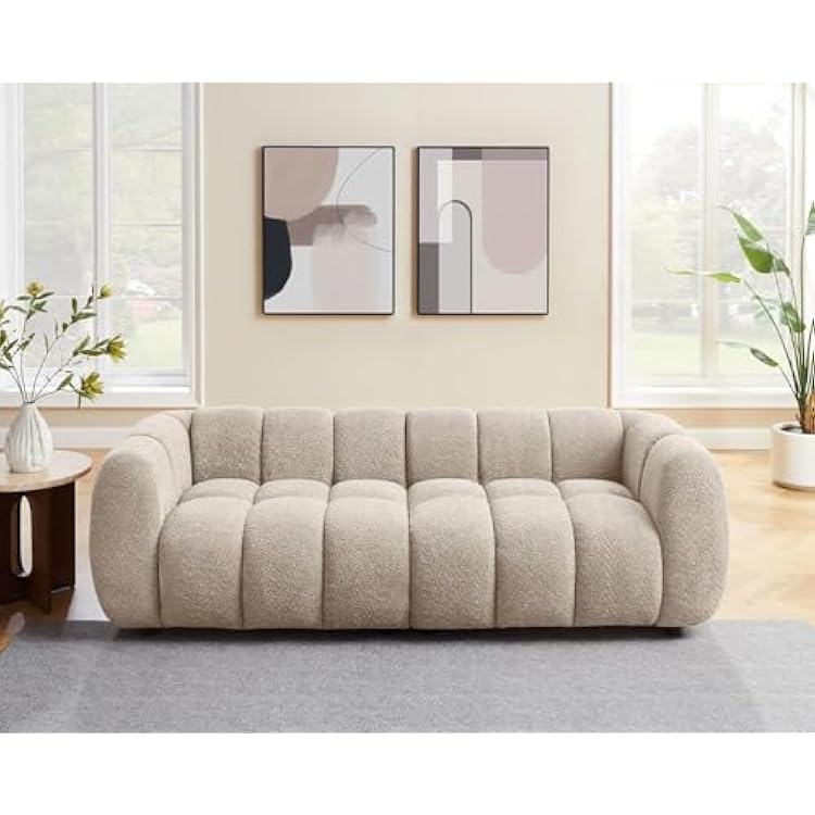 VANOMi 88 Oversized Boucle Sofa, Modern Upholstered Tufted Cloud Couch, Deep Seat Boucle Sofa,Cozy Modern 3 Seater Couch for Living Room, Bedroom, Apartment