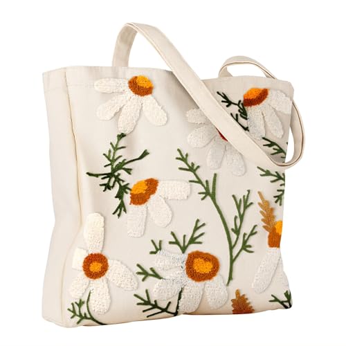 Lilbitty Damen Canvas Tote Bag Bordada – Bolsa de Compras Reutilizable, Bolso de Hombro estético de algodón para Trabajo, Libros y Diario
