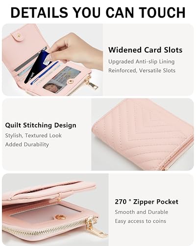 Image of Small Bifold Wallets Woman RFID Mini Wallet for Women Slim Card Holder with Zipper Coin Pocket & 2 ID Windows(Pink)