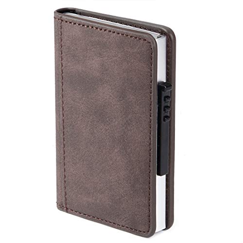 MUCO Porte-Cartes de crédit avec Ouverture Automatique en métal RFID en Aluminium pour Homme et Femme