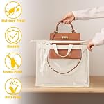 12PC Dust Bags for Handbags with 12 Hooks, Clear PVC Handbag Storage Dust Bags with Zippers and Handles, Plastic Hanging Dust Cover Bag Holder Purse Storage Organizer for Closet (3 Size) - Image 5