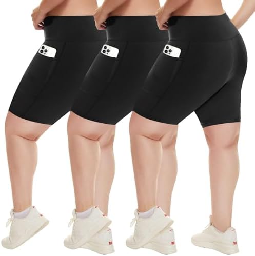 HLTPRO 3 Pack Plus Size Biker Shorts with Pockets for Women (S-4X...