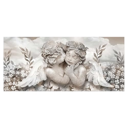 Lupia - Quadro moderno Canvas World ANGELS IN FLOWERS MIX 45x100 cm, Stampa su Tela Angeli, Telaio in Fibra di Legno, quadro capezzale camera da letto o per soggiorno ufficio