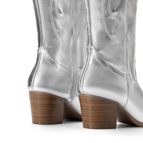Image of DREAM PAIRS Cowboy Boots for Women Cowgirl Knee High Boots Comfortable Pull On Zipper Chunky Heel Pointed Toe Embroidered Western Boots