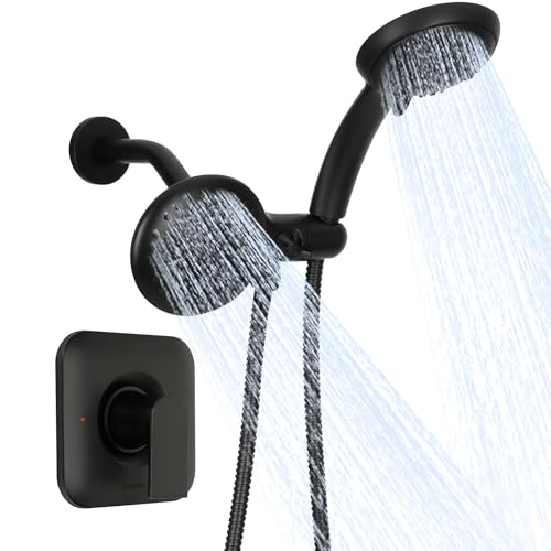 Replacement for moen Shower Faucet Trim Kit, High Pressure Dual Shower Head and Handheld 2 in 1 Combo, 9 Setting Dual Shower Faucet Kit, Shower Handle (Valve &Cartridge Not Included) Matte Black