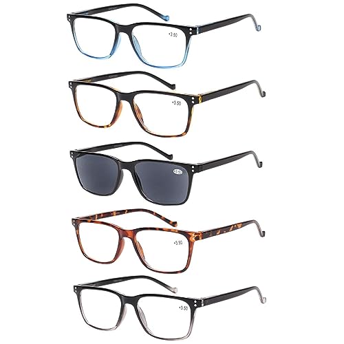 5 Pack Reading Glasses Men Women Spring Hinge Comfortable Glasses for Reading (5 Mix 1 Gray Lens, 0.50, x)