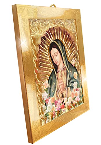 Our Lady Of Guadalupe Half Body Portrait Roses Gold Foil (8"X10") - Religious Wall Art Print Framed Poster Mdf Arte Diseño Piezas Maestras #TOP1