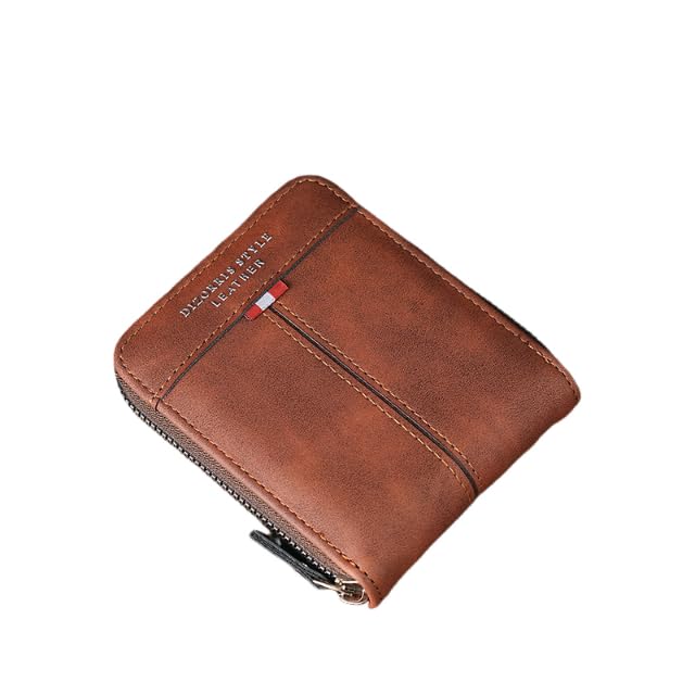 Wallet for Men, Mens RFID Blocking Wallets, Zipper Pu Leather Wallet for Men, Bifold RFID Card Holder - Slim & Secure - for Men - Suitable for Everyday Carry (Brown)