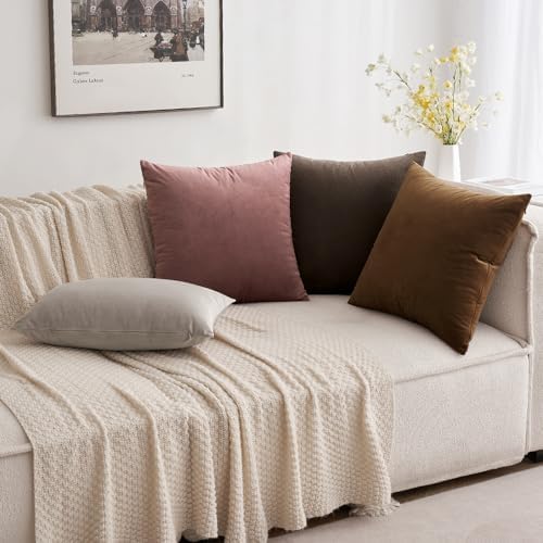 MIULEE Decorative Velvet Cushion Covers 45cm x 45cm/Square Throw Pillow Cases for Sofa Bedroom with Invisible Zipper 18x18 Inch Chocolate Sets of 2