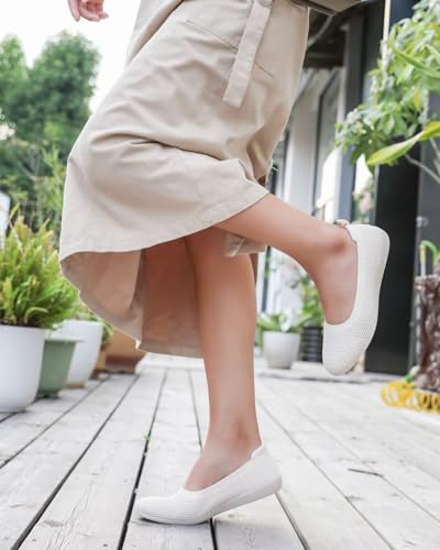 DEXJEWU Women's Ballet Flats Knit Dress Shoes Soft Work Comfort Ballerina Slip-on Walking Shoes with Arch Support, 022 Beige, 7 US — view 2