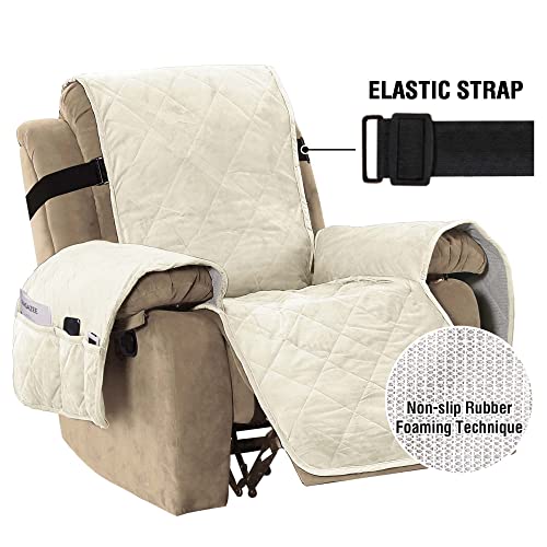 H.versailtex Thick Velvet Quilted Recliner Covers For Recliner Chair Covers Reclining Chair Slipcover Recliner Couch Cover With Non Slip Backing And Wider Elastic Strap (Oversaized Recliner, Ivory) #TOP2