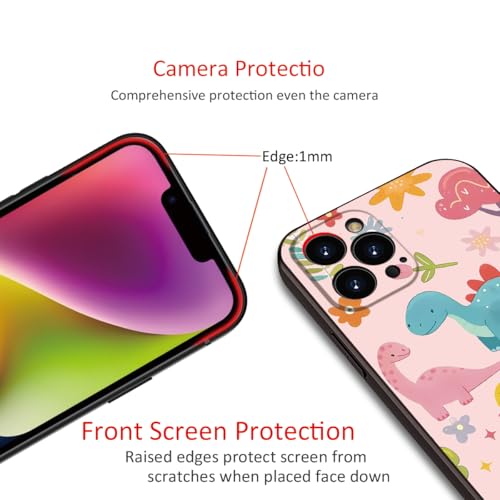 for iPhone 16 pro max Case Dinosaur Cartoon Cute Pink Phone Case - 3 Colorful Dinosaurs with Flowers & Rainbow Design, Playful & Stylish Protective Cover for Girls & Women (B1-cartoon cute dinosaurs)