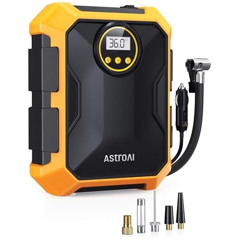 AstroAI Tyre Inflator 12V DC Portable Air Compressor, Car Accessories, Auto Tyre Pump 100PSI with LED Light, Digital Air Pump for Car Tyres Bicycles Other Inflatables (Yellow) Cover