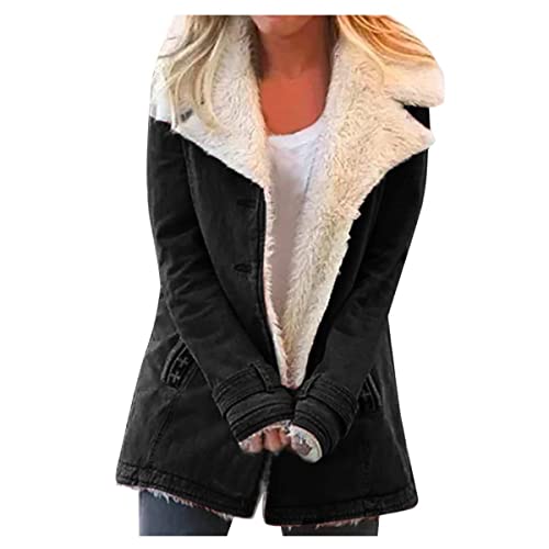 Winter Coats for Women Sherpa Fleece Jacket Faux Fur Coat Lapel Distressed Jackets Long Sleeve Coat Warm Outerwear2