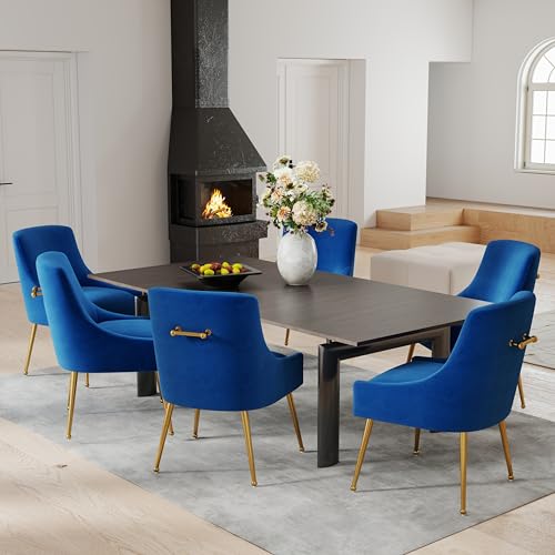 Dining Chairs Set of 6, Modern Velvet Dining Room Chairs with Gold Legs Upholstered Accent Chairs for Living Room/Restaurant/Study Room(Navy) Navy Set of 6