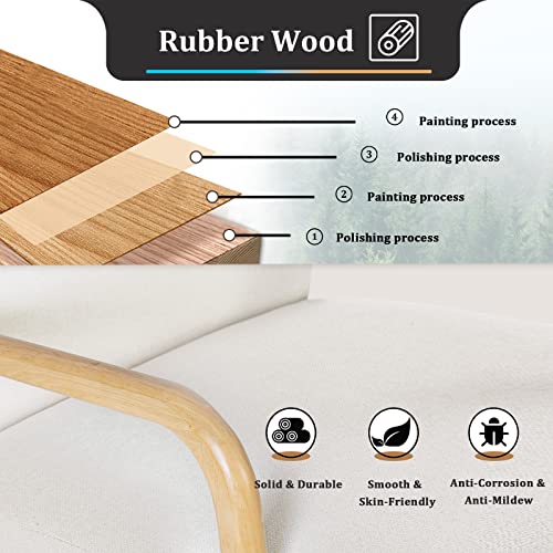 Noblemood Rocking Chair With Ottoman And Lumbar Pillow, Thickened Sponge High Back Nursery Rocker Wood Glider Chair With Mute Foot Pad For Living Room, Reading(Beige & White) #TOP5