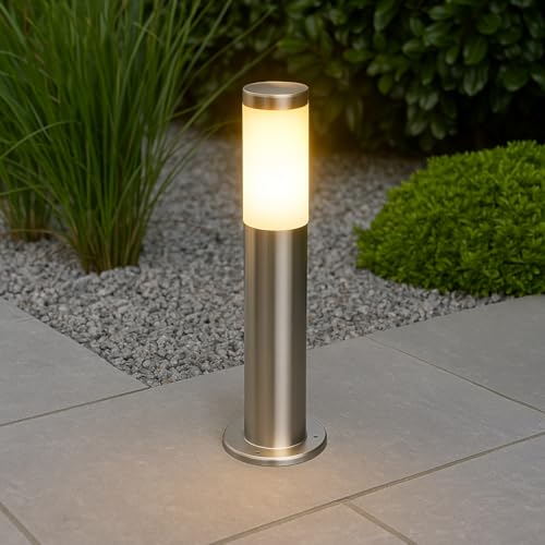 CGC Lighting Lampade Exterieur Chemin Borne lumineuse en acier inoxydable E27 Jardin Patio Porche Allée (Argent, Moyen)