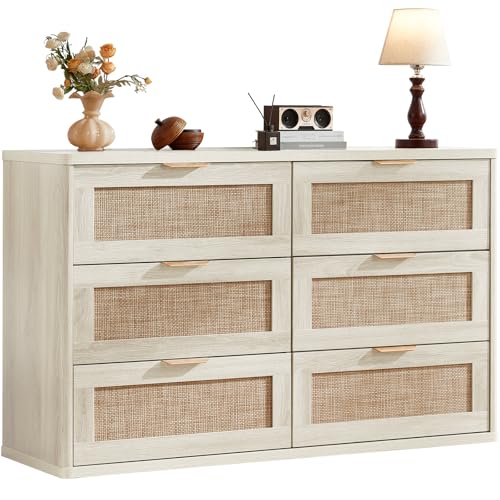 LEYAOYAO Rattan Dresser for Bedroom Set of 2, Boho 48" Wide White Dresser Chest of Drawers, Dressers TV Stand with Metal Handle, Storage Dressers Closet Organizer for Living Room, Hallway LEYAOYAO Rattan Dresser for Bedroom Set of 2, Boho 48" Wide White Dresser Chest of Drawers, Dressers TV Stand with Metal Handle, Storage Dressers Closet Organizer for Living Room, Hallway