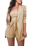 NRTHYE 3 Piece Outfits for Women Long Sleeve Open Front Blazer & Crop Tops & Shorts Elegant Business Suit Sets