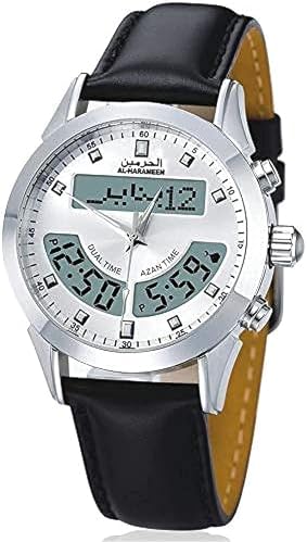 Islamic Watch for Men by Al-Harameen, Analog/Digital, Leather, Black, HA-6102WL
