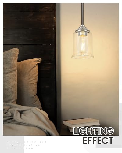 Image of zeyu 2-Pack Glass Rod-Hung Pendant Lights, Brushed Nickel, ZSL104MIL-2 BN