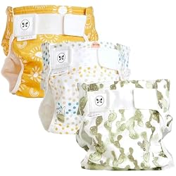 Honest Hybrid Cloth Diaper Covers with Pocket-Sling, Large (22-40 lbs), Stops Nighttime Leaks, Use with Boosties Disposable Diaper Pad or Reusable Insert, 3 Pack of Cotton Muslin Covers