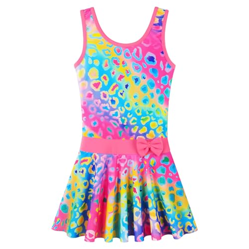 Image of Girls Swimsuit One Piece UPF 50+ Floral Skirted Bathing Suit Modest Beach Swim Dress 3-11 Years