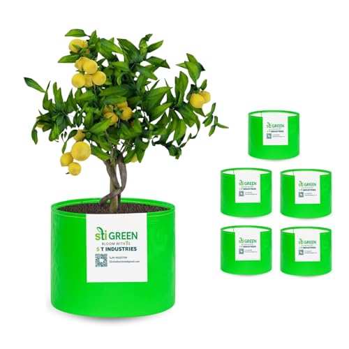 Image of HDPE Grow Bags for Plants 15X15 Inch (Pack of 6) | 260 GSM Heavy Duty UV-Protected Round Green Colour Plant Bags for Terrace and Vegetable Gardening | Strong & Reusable|