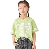 [ever closet] Tシャツ キッズ 子供 女の子 男の子 半袖 綿100％ [ アップルグリーン 130 ] Vネック スポーティー プリント トップス 春服 夏服 通園 通学 普段着 子供服 キッズ服 エバークローゼット