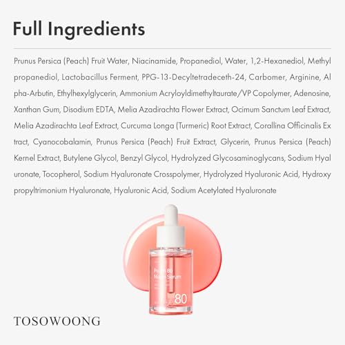 Image of TOSOWOONG Peach 80 Niacin Serum for Dark Spots & Pores, Glass Skin, Glow