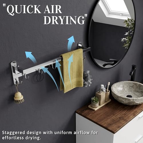 Image of Gloxy Premium Folding Towel Rod for Bathroom Combo Pack of 3-24 Inch Chrome Finish Stainless Steel Rust Proof Bathroom Hangers for Clothes - Home Decor Towel Holder in Bathroom Fittings Accessory