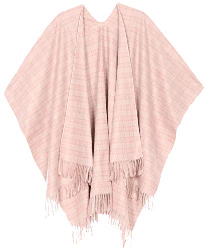 Sakkas 1927 - Avi Damen Reversible Poncho-Strickjacke mit offener Vorderseite Ruana Cape Shawl W/Fringe - Plaid Brown - OS