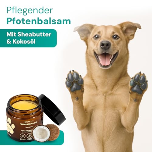Emmi-pet Pfötchenpflege 2in1 Natur 50 ml – Veganer Pfotenbalsam Hund mit Sheabutter, Kokosöl & Kräuterextrakten, schützt & regeneriert - gegen Risse & raue Ballen, Natürlich - zieht schnell EIN