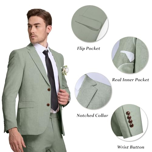 Image of Men's Linen Suit 2 Piece Slim Fit Summer Beach Wedding Prom Party