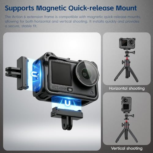Image of Adofys Housing Case for DJI Osmo Action 6, ABS Protective Frame Expansion Cage, Cold Shoe, 1 /4 inch Screw Adapter, Action 6 Accessories Compatible for Tripod, Selfie Stick