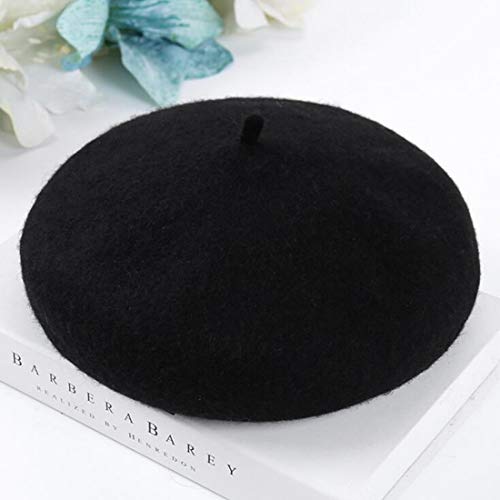 Viskey Women Girls French Beret Casual Classic Solid Color Winter Cap, Black #TOP2