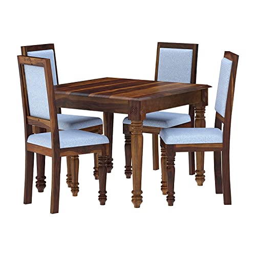 Image of Krishna Wood Decor Wood Dining Table 4 Seater with Chair | 4 Seater Dining Table Set Wooden | Dining Room Set Furniture | Dining Table Set | Honey Finish
