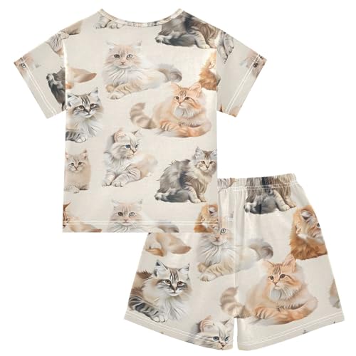 ALAZA Funny Animal Kitten Cat Pajamas Short Sleeve 2 Piece Sleepwear Top and Bottom Pajama Set Unisex2