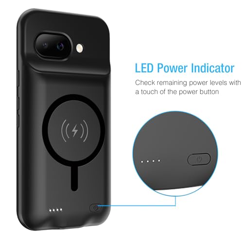 Image of Battery Case for Google Pixel 9a, Upgraded 10000mAh Portable Protective Charging Case with Wireless Charging Compatible for Google Pixel 9a (6.3 inch) Battery Pack Charger Case with Carplay (Black)
