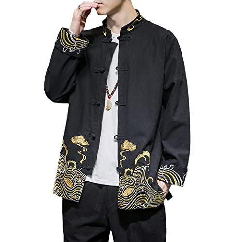 Fashion Kung Fu Jacket Tang Suit Men Hanfu Chinese Traditional Clothing Embroidery Chi Uniform Long Sleeved