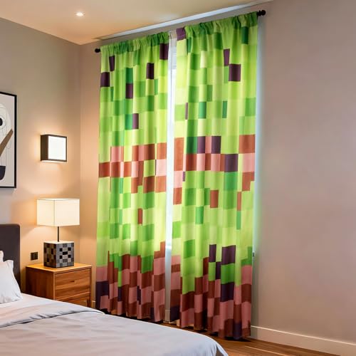 Gingham Window Curtains 84 Inch Length 2 Panels Set