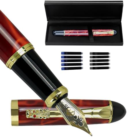 YUN CHUN Fine Nib Fountain Pen For Writing, Refillable Metal Ink Pens With 5 Black And 5 Blue Ink Cartridges Best Pen Gift Set For Men Women Business Executive Professional Pen For Work Black - View #7