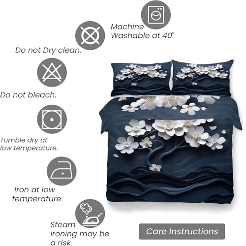 Housse de couette 200x200 fleurs blanches anti-glisse avec fermeture éclair - 7
