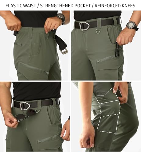Navekull Men'S Lightweight Tactical Pants Quick Dry Work Cargo Pants For Men Hiking Outdoor Pants Summer Fishing Military Trousers With Zipper Pockets Army Green thumb #5