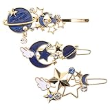 TIDTALEO 3個 シンプル幾何デザインヘアクリップ レディース装飾用ヘアアクセサリー 星 月 惑星モチーフ 女の子向けファッションピン おしゃ