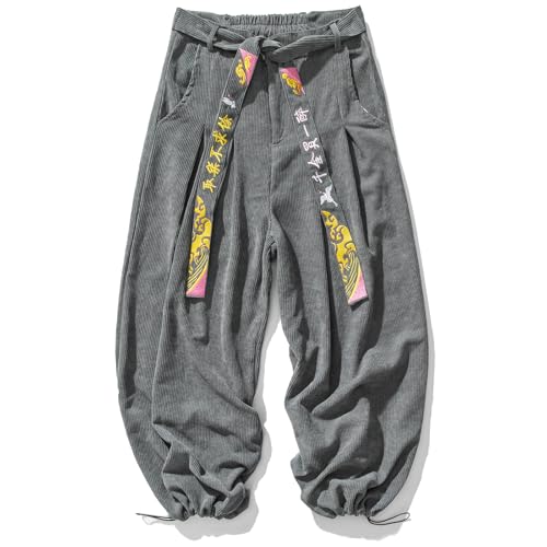 GURUNVANI Mens Corduroy Pants Loose Drawstring Sweatpants Vintage Cargo Pant